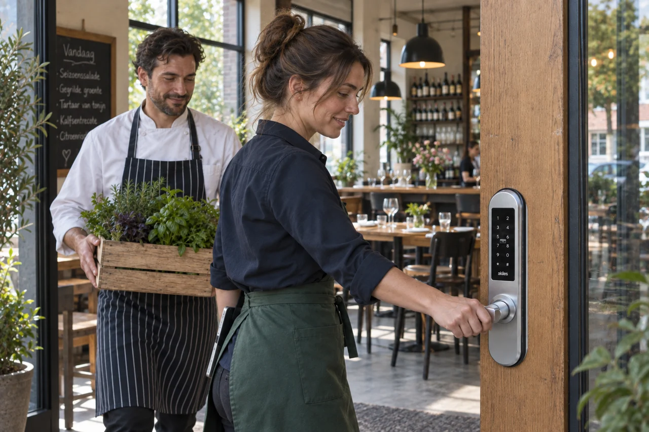 Restaurantmedewerker opent een deur met Akiles Roomlock